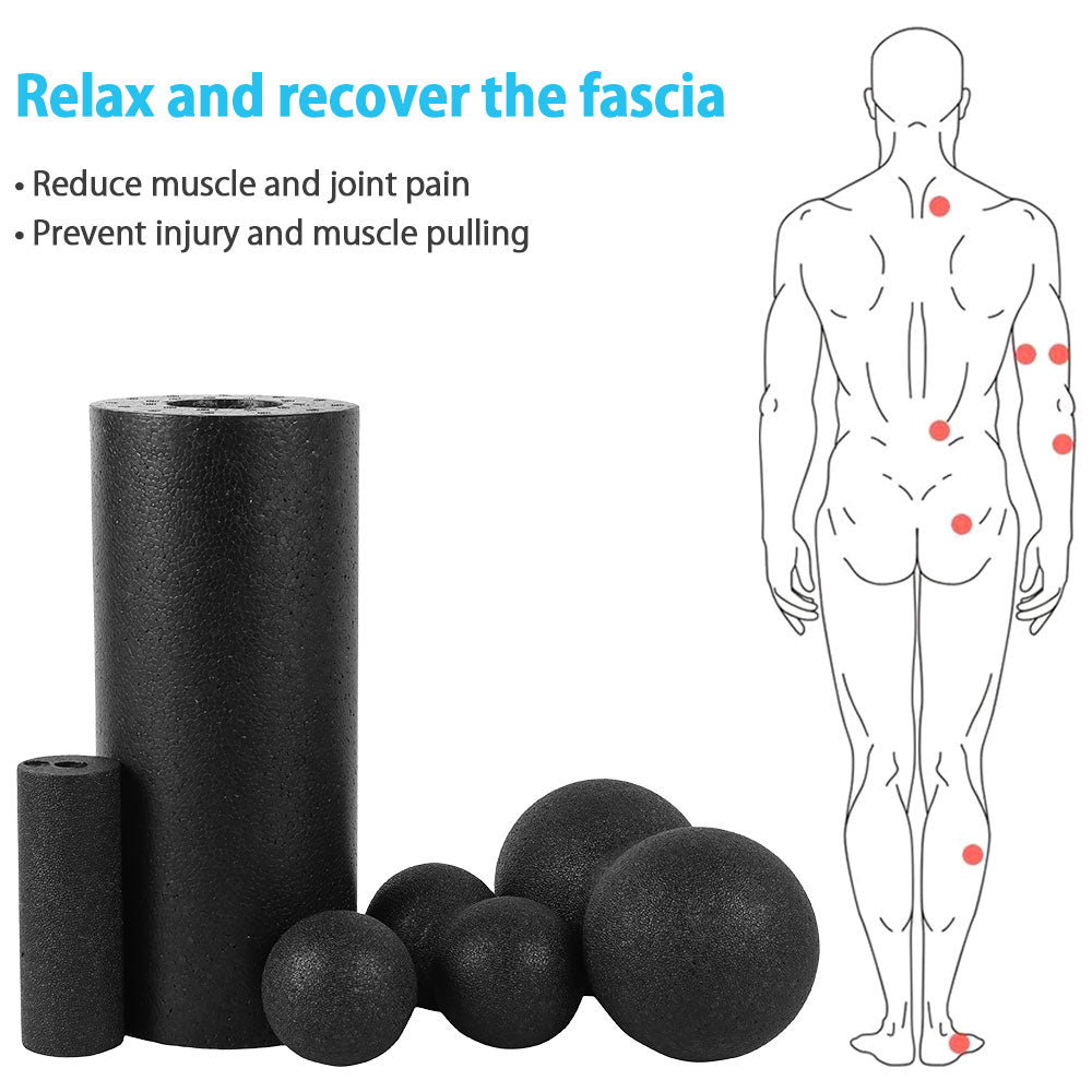 Pilates Foam Roller Black Yoga Massage Fitness Ball Set