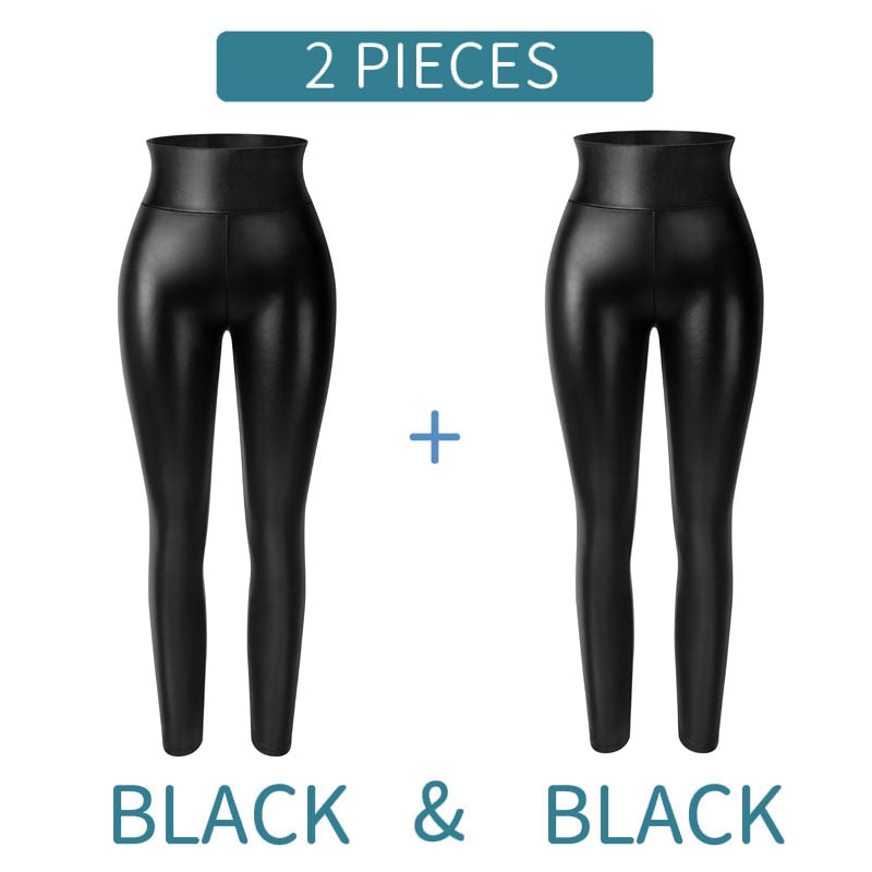 High Waist Faux Leather Leggings Women Non See-through .