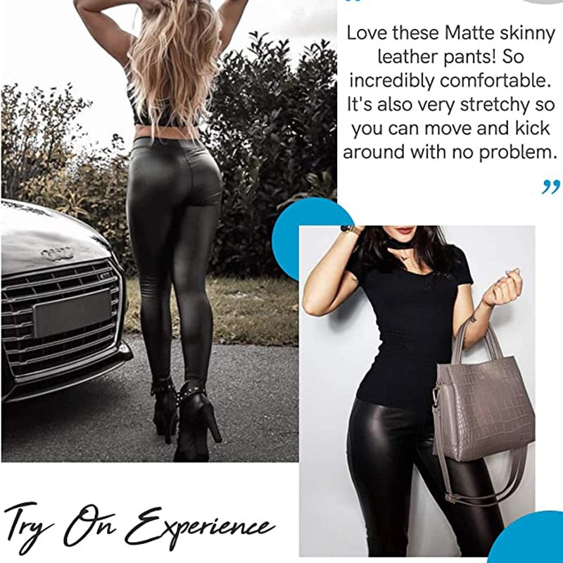 High Waist Faux Leather Leggings Women Non See-through .