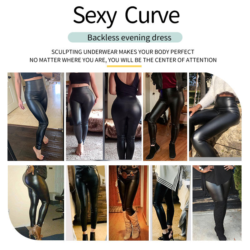 High Waist Faux Leather Leggings Women Non See-through .