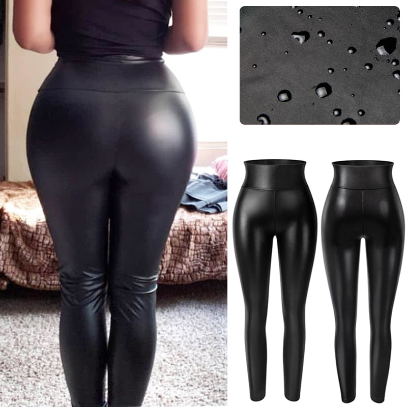 High Waist Faux Leather Leggings Women Non See-through .