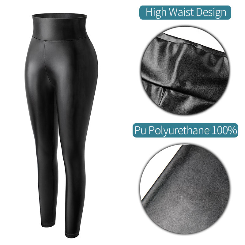 High Waist Faux Leather Leggings Women Non See-through .