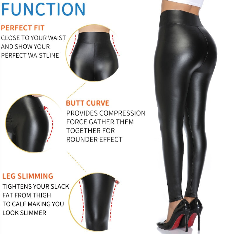 High Waist Faux Leather Leggings Women Non See-through .