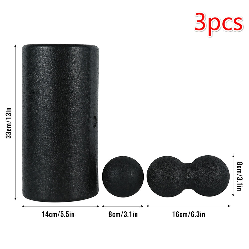 Pilates Foam Roller Black Yoga Massage Fitness Ball Set