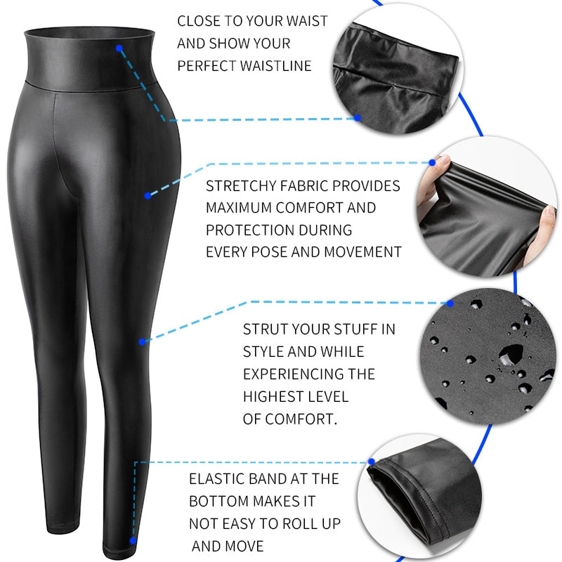 High Waist Faux Leather Leggings Women Non See-through .