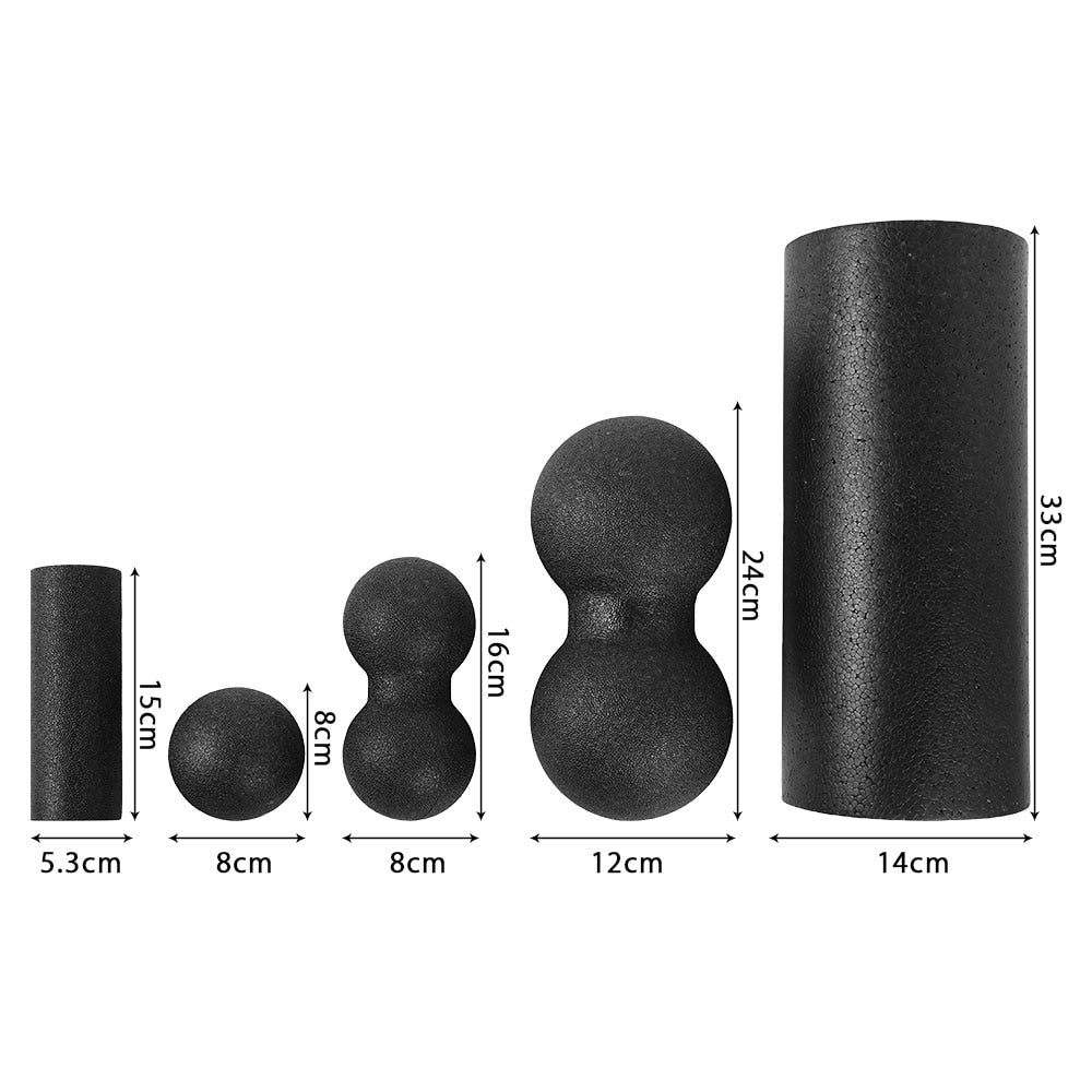 Pilates Foam Roller Black Yoga Massage Fitness Ball Set