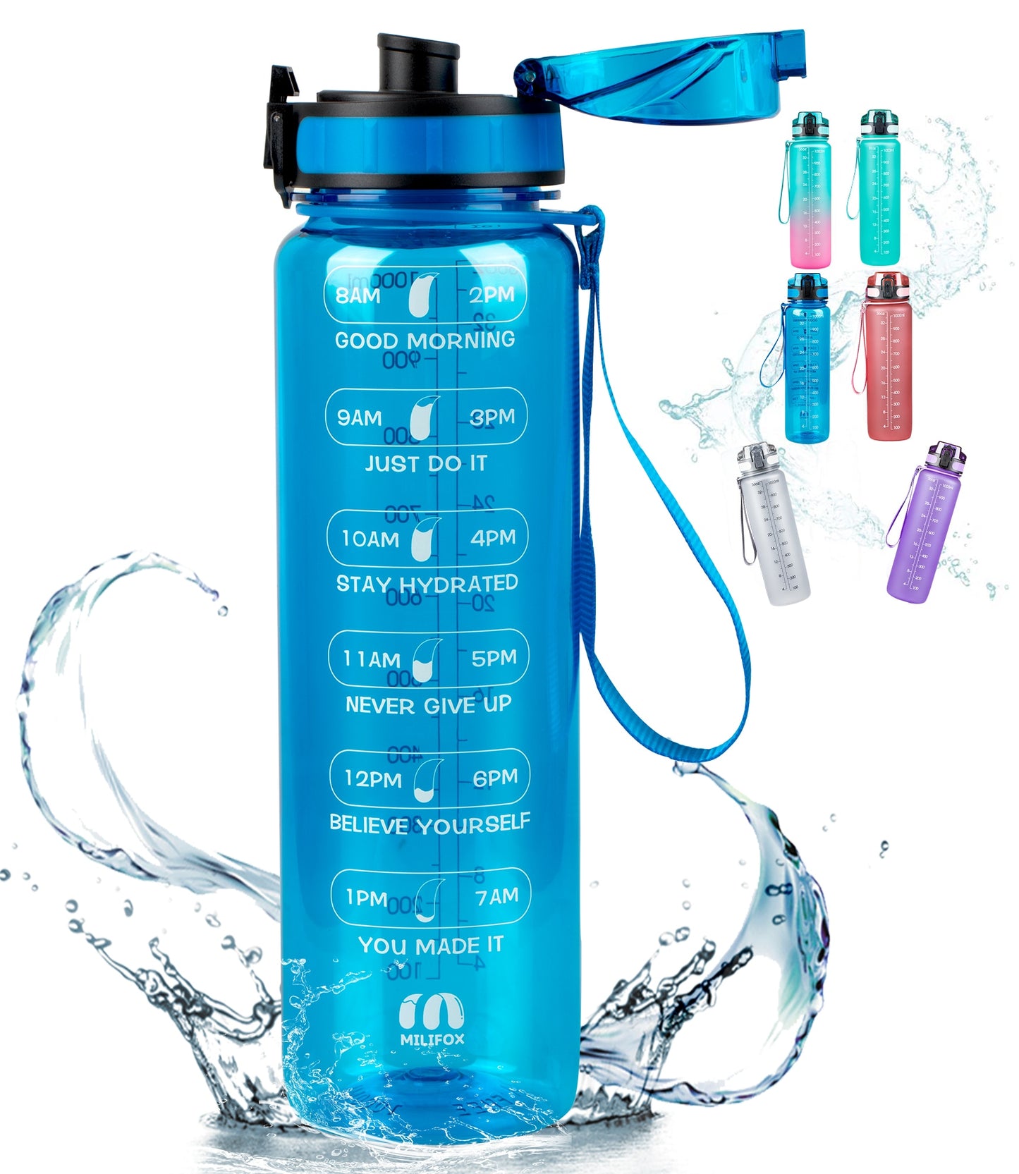 32oz Motivational Water Bottle with Time Marker