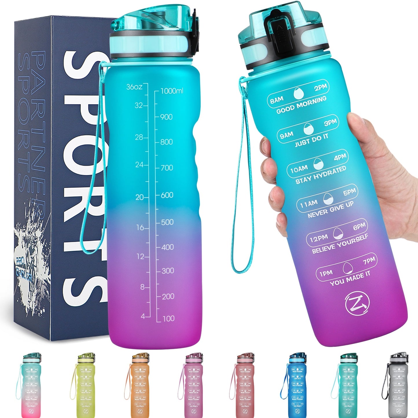 32oz Motivational Water Bottle with Time Marker