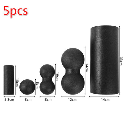 Pilates Foam Roller Black Yoga Massage Fitness Ball Set