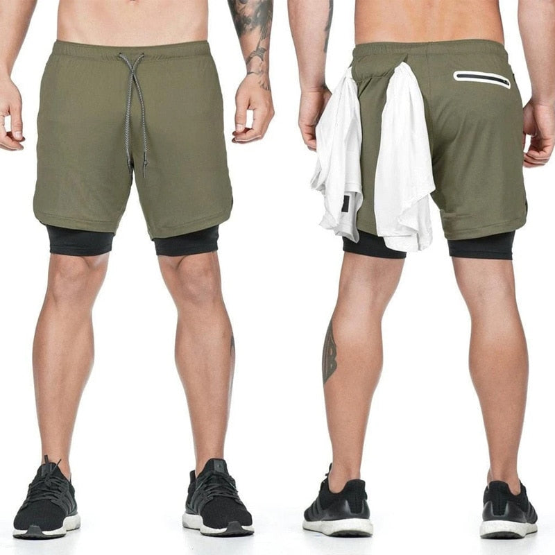 2 In 1 Gym Jogging Shorts Training Beach Shorts