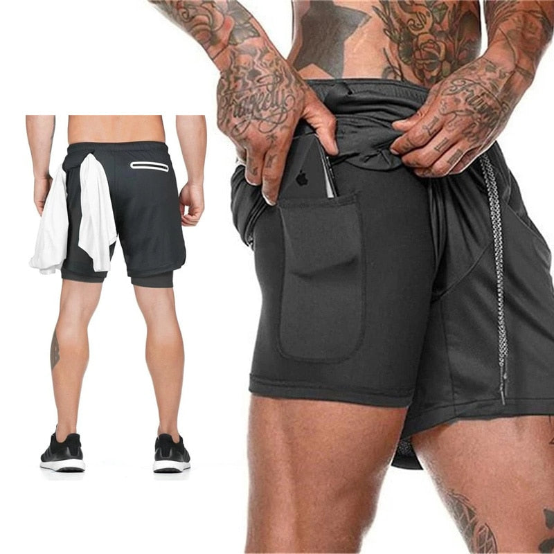 2 In 1 Gym Jogging Shorts Training Beach Shorts