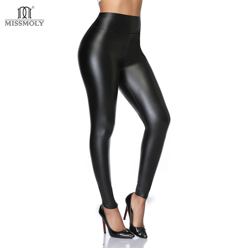 High Waist Faux Leather Leggings Women Non See-through .