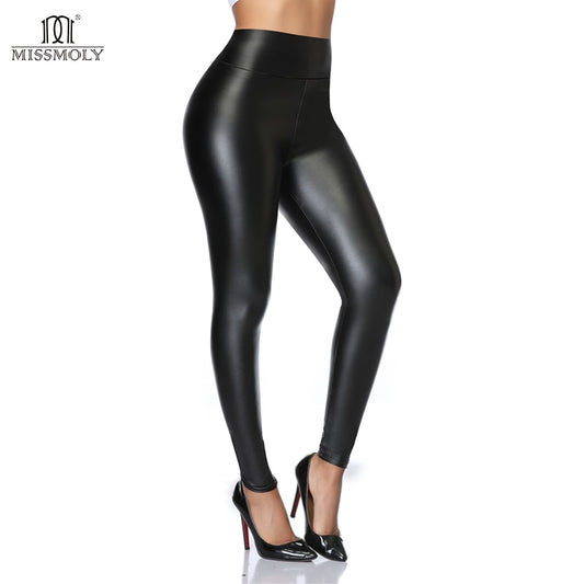 High Waist Faux Leather Leggings Women Non See-through .